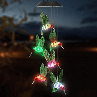 Color-Changing Solar LED Waterproof Hummingbird Wind Chimes Dangling Lights