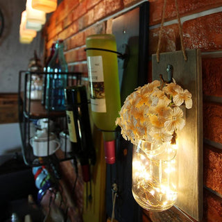 Mason Jars Rustic Wall Lamp With Silk Hydrangea