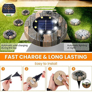 Outdoor Waterproof 8 LED Solar Ground  White Lights for Pathway