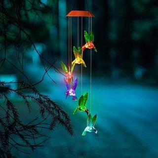 Color-Changing Solar LED Waterproof Hummingbird Wind Chimes Dangling Lights