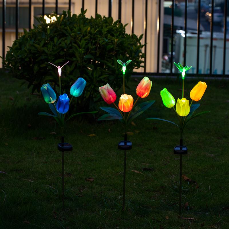 Solar Powered Tulip Outdoor Yard Garden Lamp
